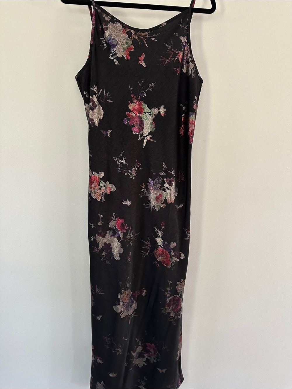 Blank NYC Black Floral Maxi Slip Dress with Pink and Cream Blooms